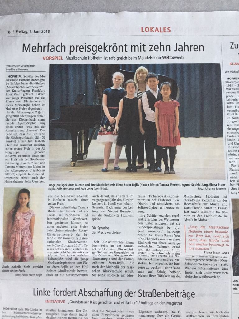 Musikschule Hofheim ist erfolgreich beim Mendelssohn-Wettbewerb